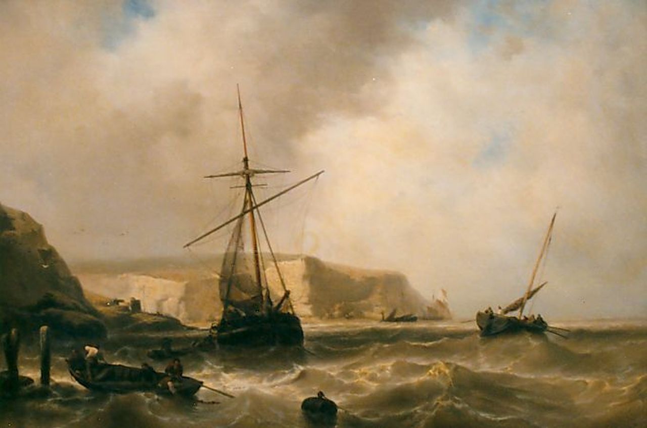 Meijer J.H.L.  | Johan Hendrik 'Louis' Meijer, Vissersschepen bij Shakespear Cliff, olieverf op paneel 71,7 x 104,7 cm