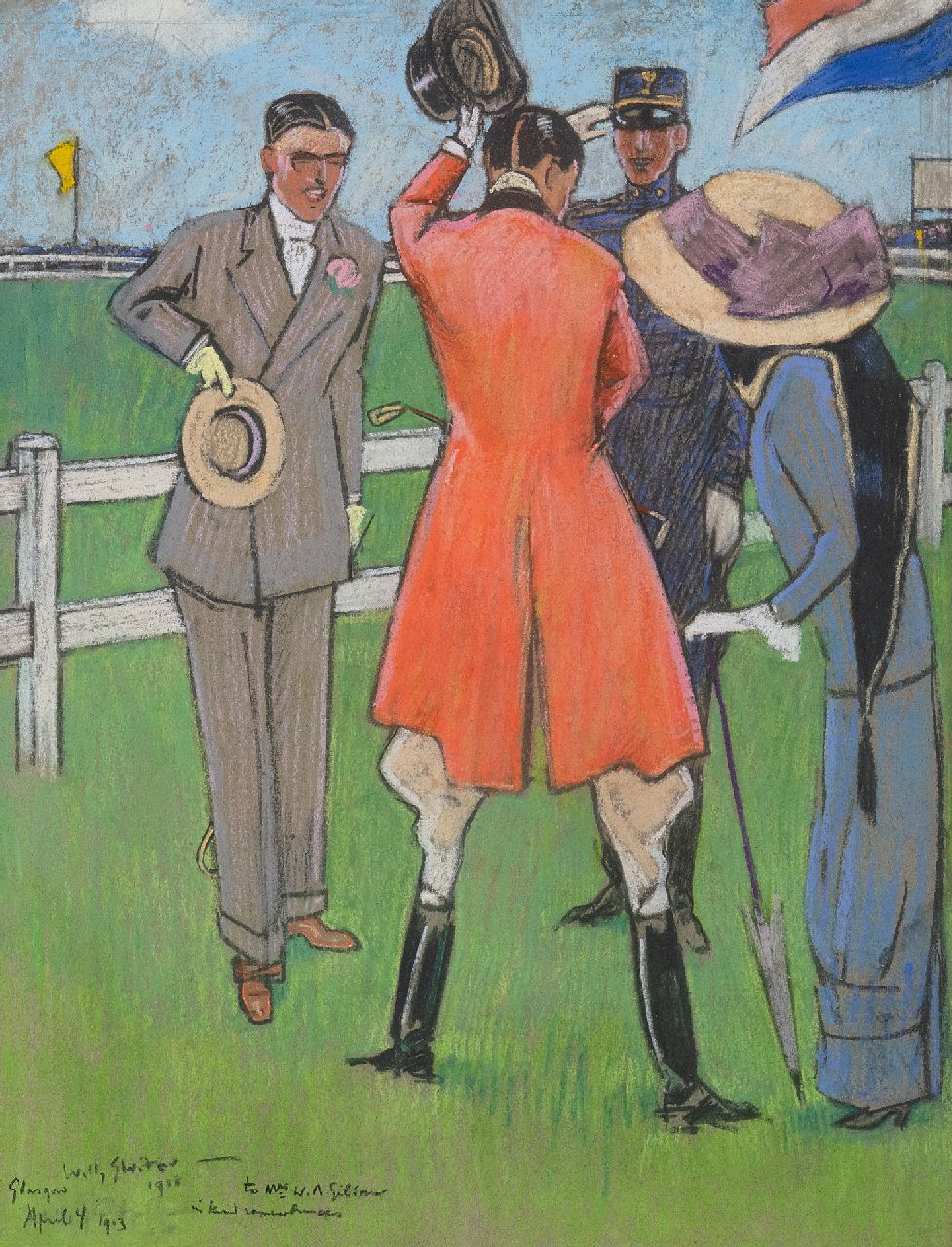 Sluiter J.W.  | Jan Willem 'Willy' Sluiter, Op de renbaan, pastel op papier 40,5 x 32,0 cm, gesigneerd linksonder en gedateerd April 4 1911