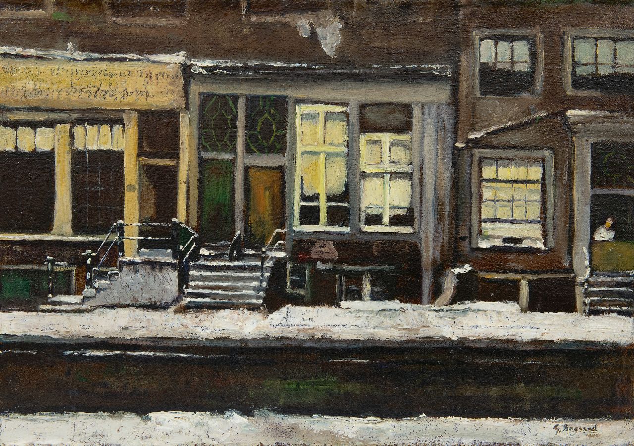 Bogaart G.  | G. Bogaart | Schilderijen te koop aangeboden | Huizen aan de gracht in Amsterdam, olieverf op doek 35,6 x 49,8 cm, gesigneerd rechtsonder en gedateerd 1944, zonder lijst