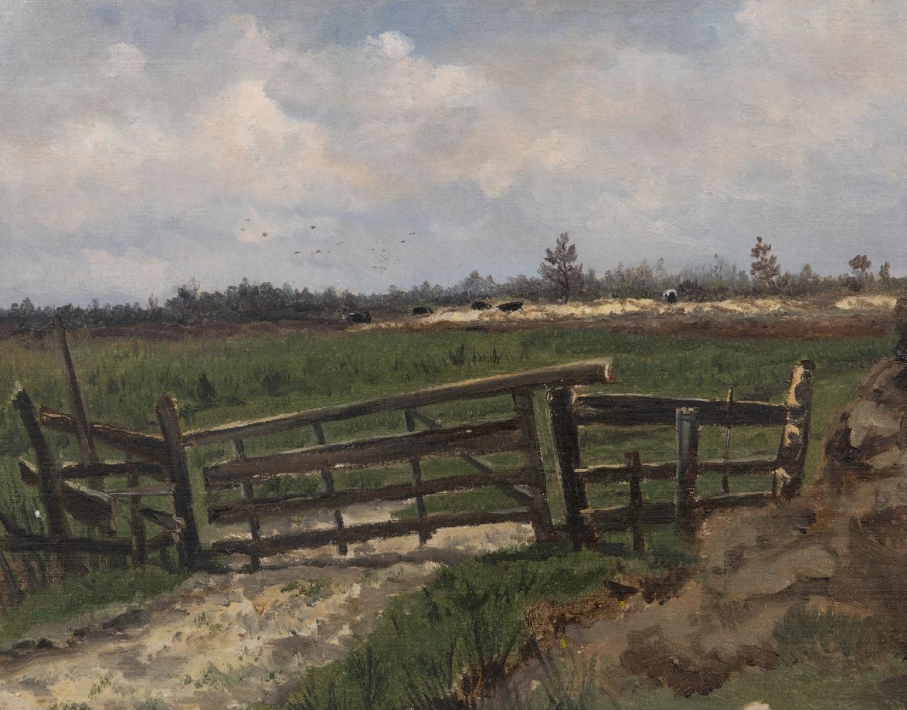 Mesdag H.W.  | Hendrik Willem Mesdag | Schilderijen te koop aangeboden | Duinlandschap met vee, olieverf op doek op board 30,6 x 38,4 cm