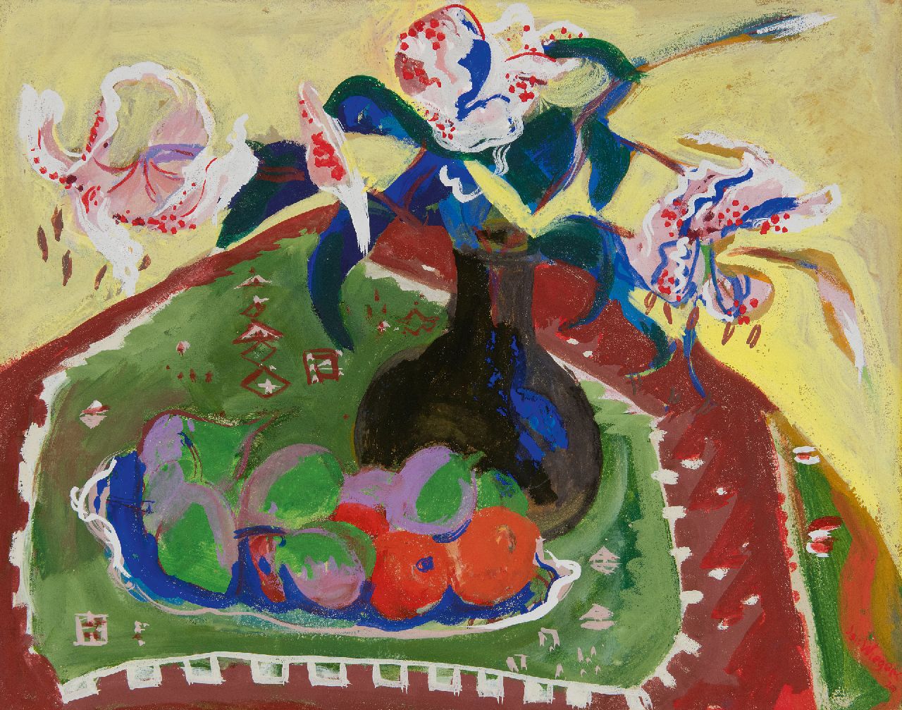 Wiegers J.  | Jan Wiegers, Stilleven met bloemen, olieverf op papier 38,1 x 47,9 cm, gesigneerd rechtsonder en gedateerd '29