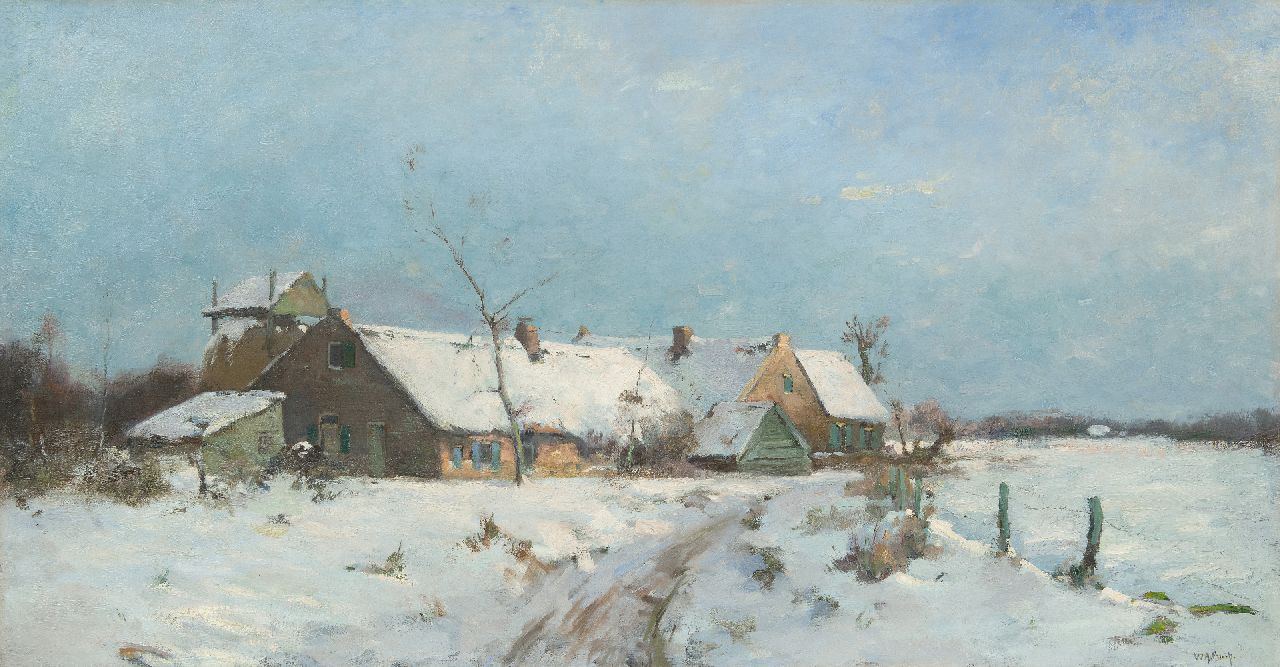 Knip W.A.  | 'Willem' Alexander Knip | Schilderijen te koop aangeboden | Boerderij in de sneeuw, olieverf op doek 67,3 x 128,2 cm, gesigneerd rechtsonder