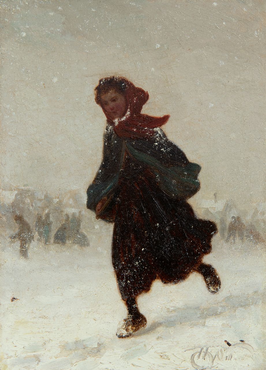 Seben H. van | Henri van Seben, Naar huis door de sneeuw, olieverf op paneel 21,9 x 15,9 cm, gesigneerd rechtsonder