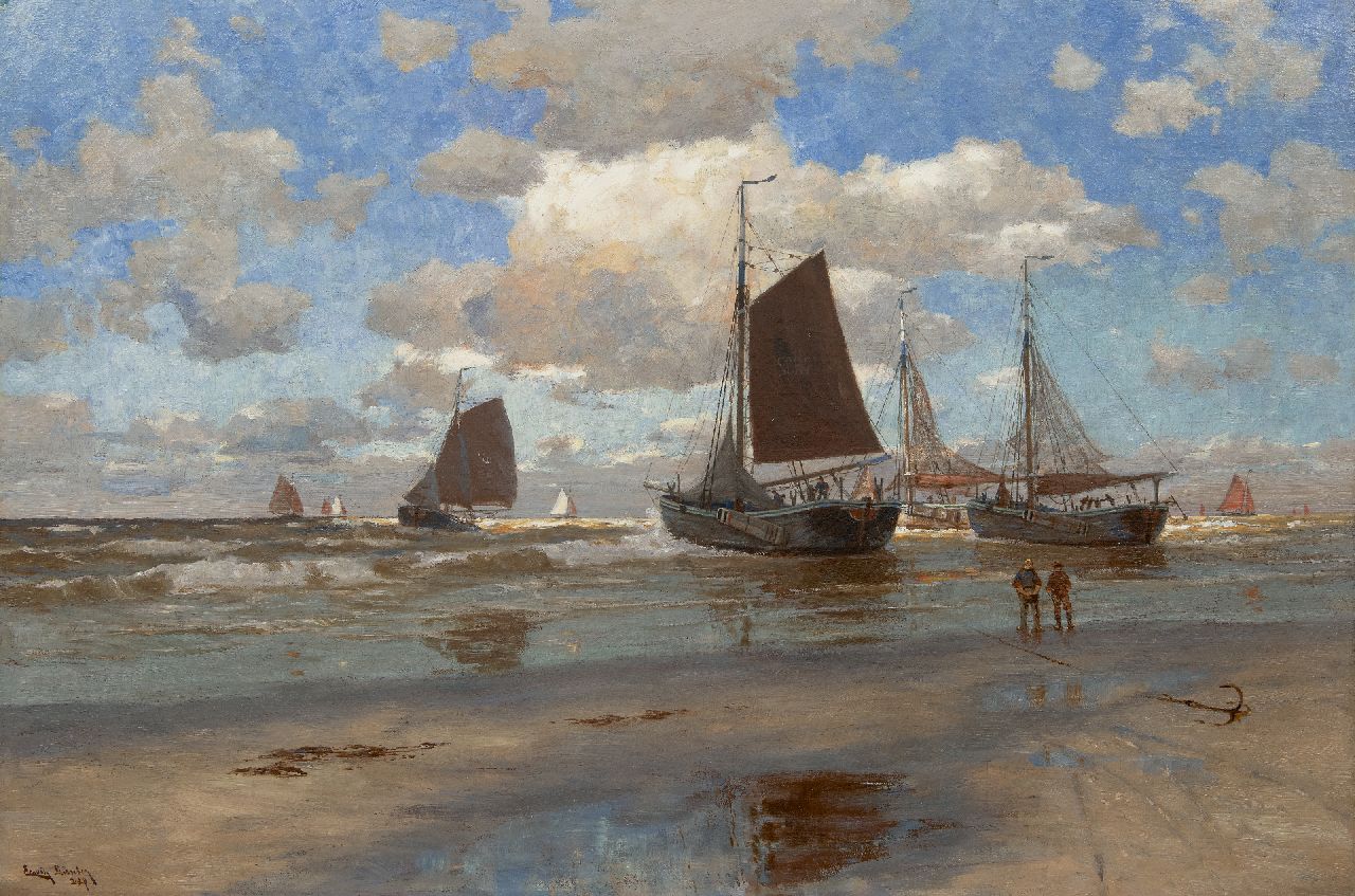 Erwin Günther | Terugkeer van de vissersvloot, olieverf op doek, 80,7 x 120,4 cm, gesigneerd l.o. en te dateren ca. 1890-1905