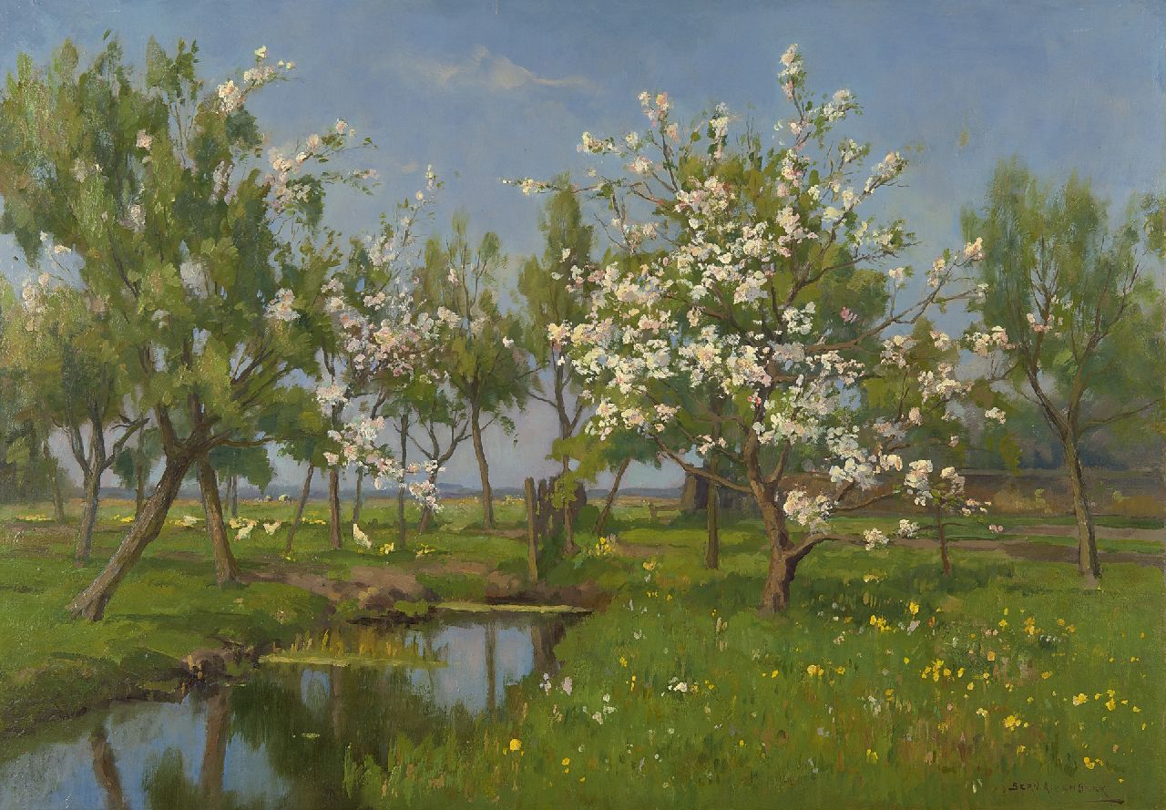 Beek B.A. van | Bernardus Antonie van Beek | Schilderijen te koop aangeboden | Boomgaard in het voorjaar, olieverf op schildersboard 49,7 x 70,2 cm, gesigneerd rechtsonder