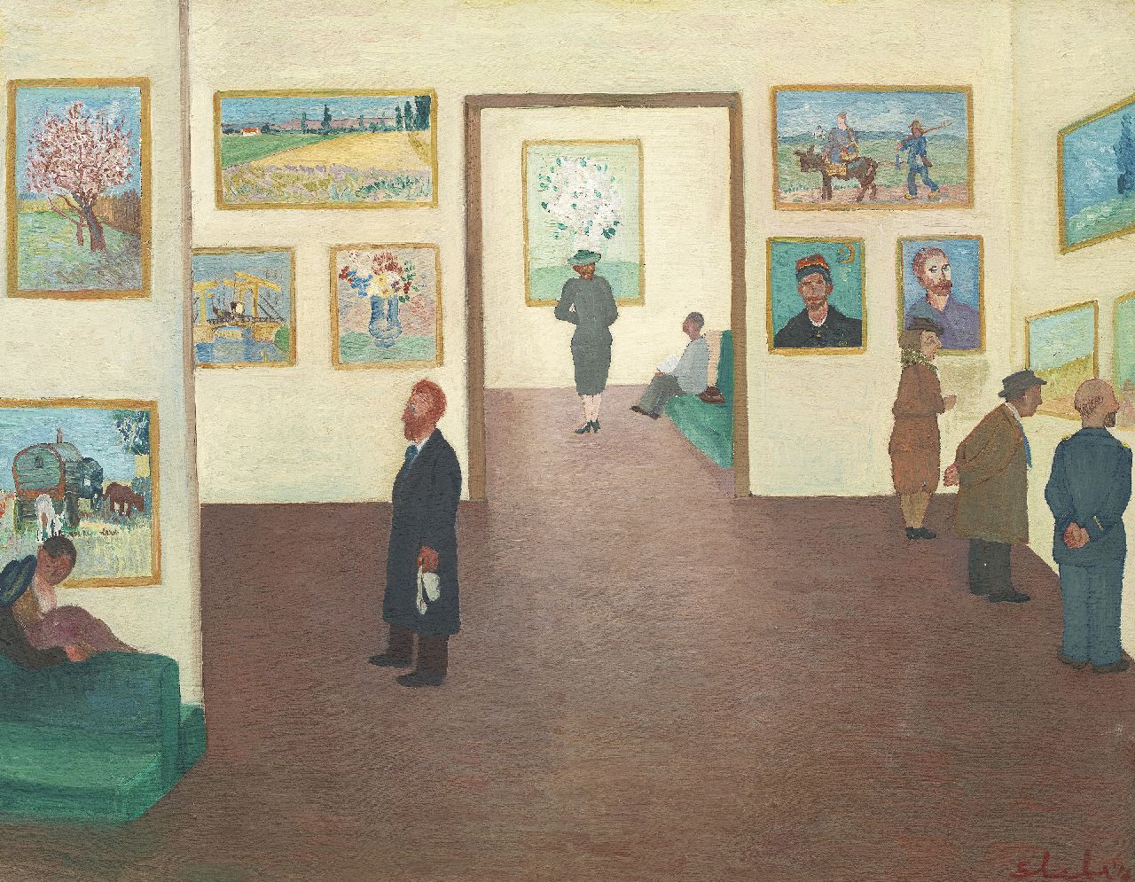 Ferry Slebe | De Van Gogh tentoonstelling, olieverf op doek, 51,2 x 65,9 cm, gesigneerd r.o. en gedateerd '54[?]