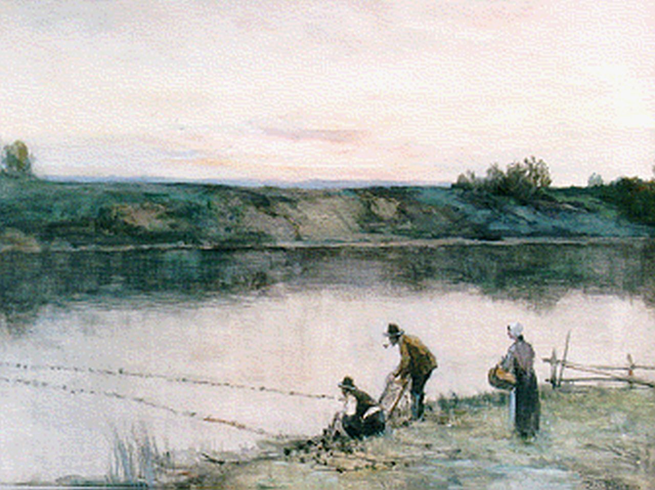 Höppe F.B.  | Ferdinand Bernhard Höppe, Vissers aan de waterkant, aquarel op papier 46,5 x 64,5 cm, gesigneerd rechtsonder