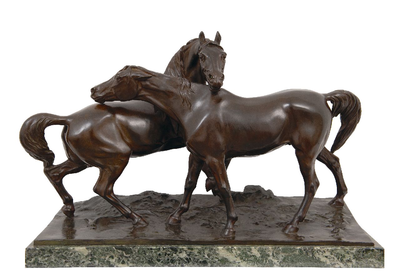 Mène P.J.  | Pierre Jules Mène, Twee paarden (postuum gegoten), brons 35,0 x 52,0 cm