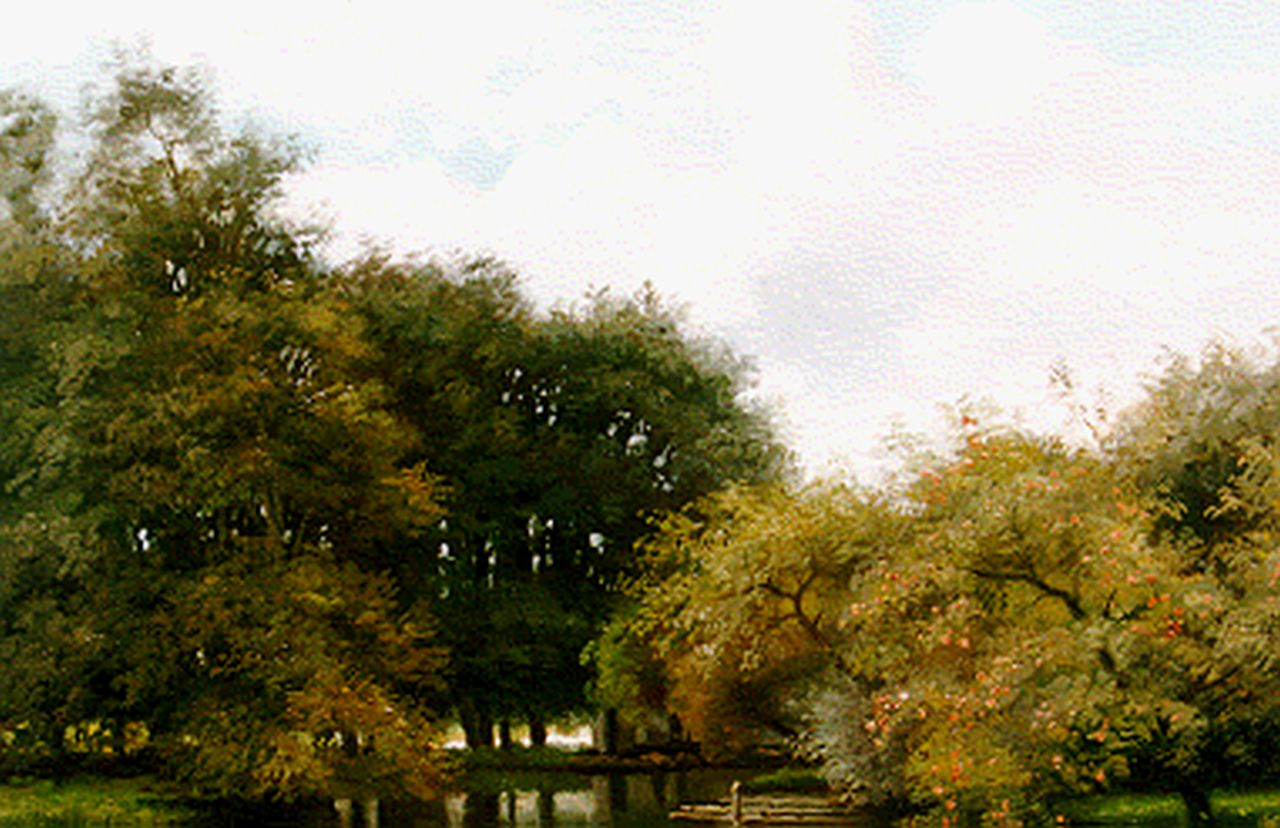 Hendriks B.L.  | Barend Leonardus Hendriks, Rivierlandschap met bloeiende fruitboom, olieverf op paneel 22,6 x 31,4 cm, gesigneerd linksonder
