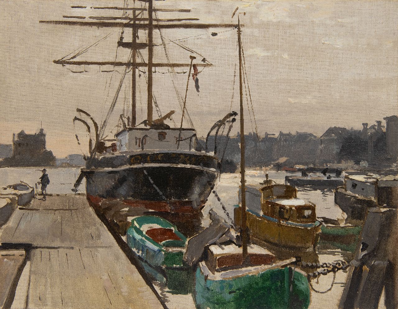 Vreedenburgh C.  | Cornelis Vreedenburgh | Schilderijen te koop aangeboden | Afgemeerde schepen in de haven, olieverf op doek 36,2 x 46,3 cm, zonder lijst