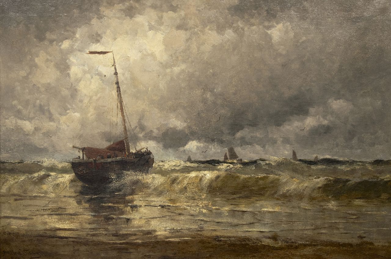 Schütz W.J.  | Willem Johannes Schütz | Schilderijen te koop aangeboden | Aan het strand, olieverf op doek 80,5 x 120,4 cm, gesigneerd linksonder en gedateerd 1880