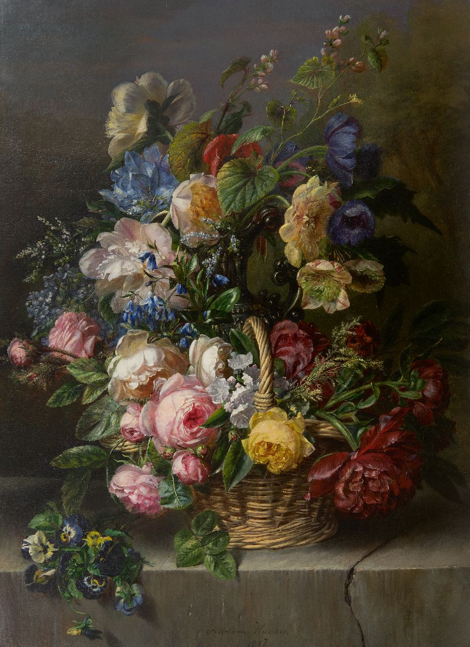 Haanen A.J.  | Adriana Johanna Haanen, Weelderig bloemstilleven, olieverf op doek 73,5 x 53,7 cm, gesigneerd middenonder en gedateerd 1857
