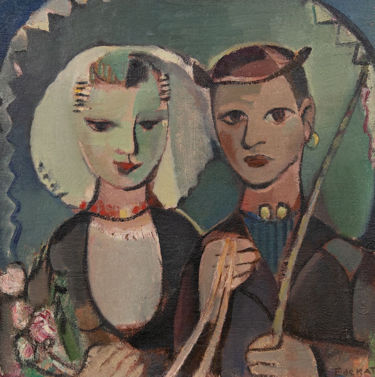 Kat E. de | Ewoud de Kat | Schilderijen te koop aangeboden | Bruiloftskoppel in Zeeuwse dracht, olieverf op doek 60,3 x 60,6 cm, gesigneerd rechtsonder