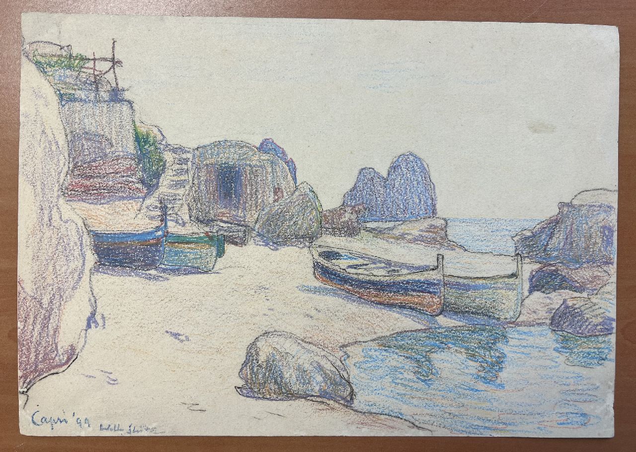 Sluiter J.W.  | Jan Willem 'Willy' Sluiter | Aquarellen en tekeningen te koop aangeboden | Strandje op Capri, krijt op papier 23,5 x 33,5 cm, gesigneerd linksonder en gedateerd 'Capri' '99