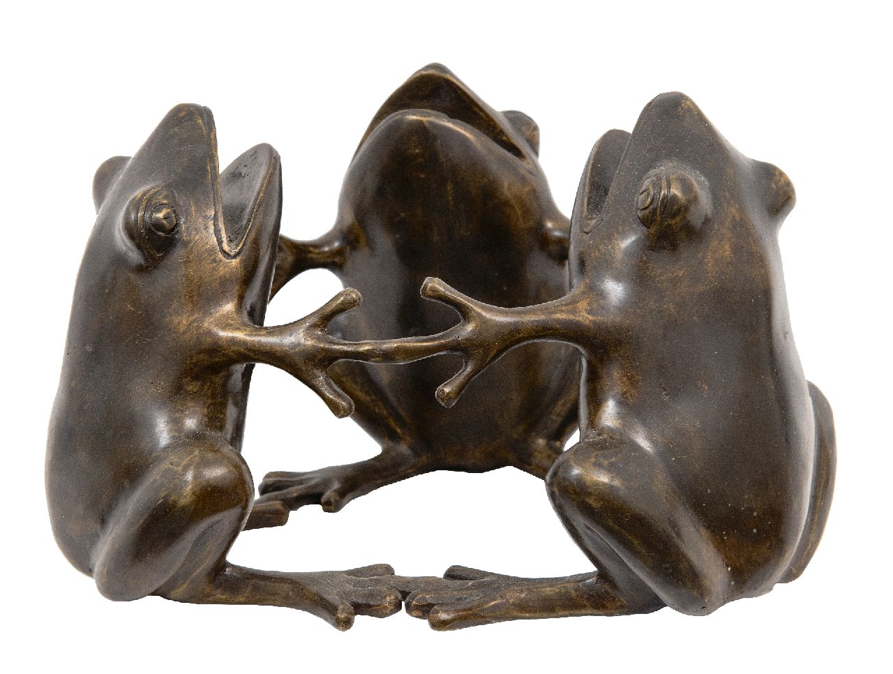 Onbekend 20e eeuw (1e helft)  | Onbekend | Beelden en objecten te koop aangeboden | Drie kikkers, brons 19,5 cm
