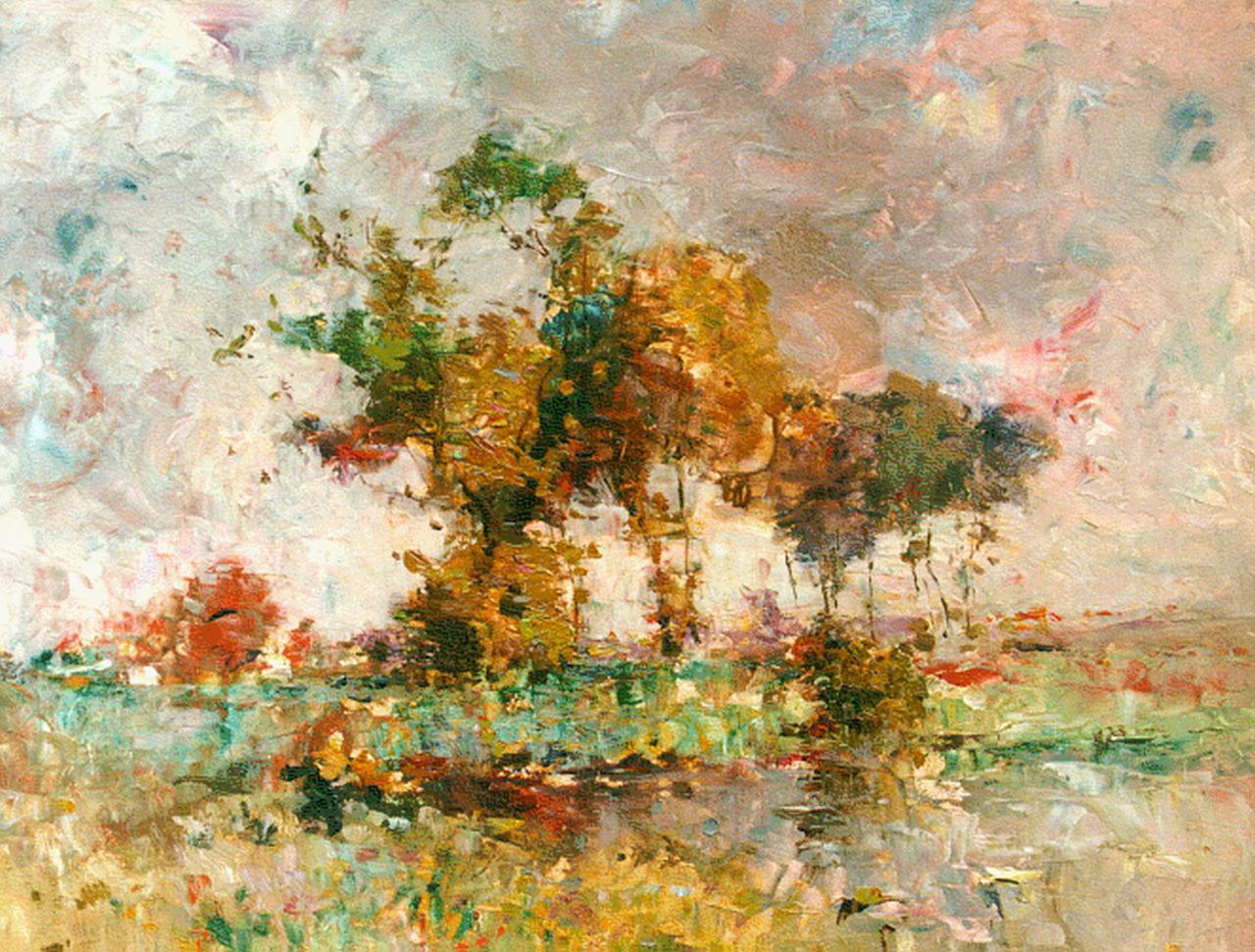 Lucien Frank | Bomen bij een ven, olieverf op paneel, 37,6 x 46,0 cm, gesigneerd l.o.