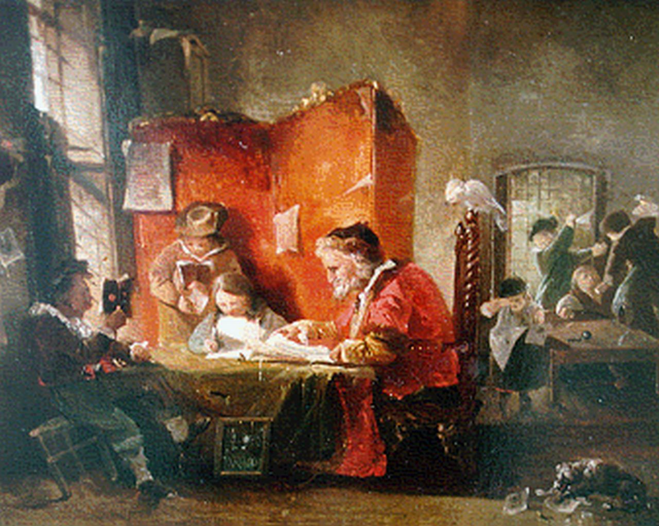 Roelofs W.  | Willem Roelofs, De schoolklas, olieverf op paneel 24,0 x 30,4 cm, gesigneerd middenonder en gedateerd 1839