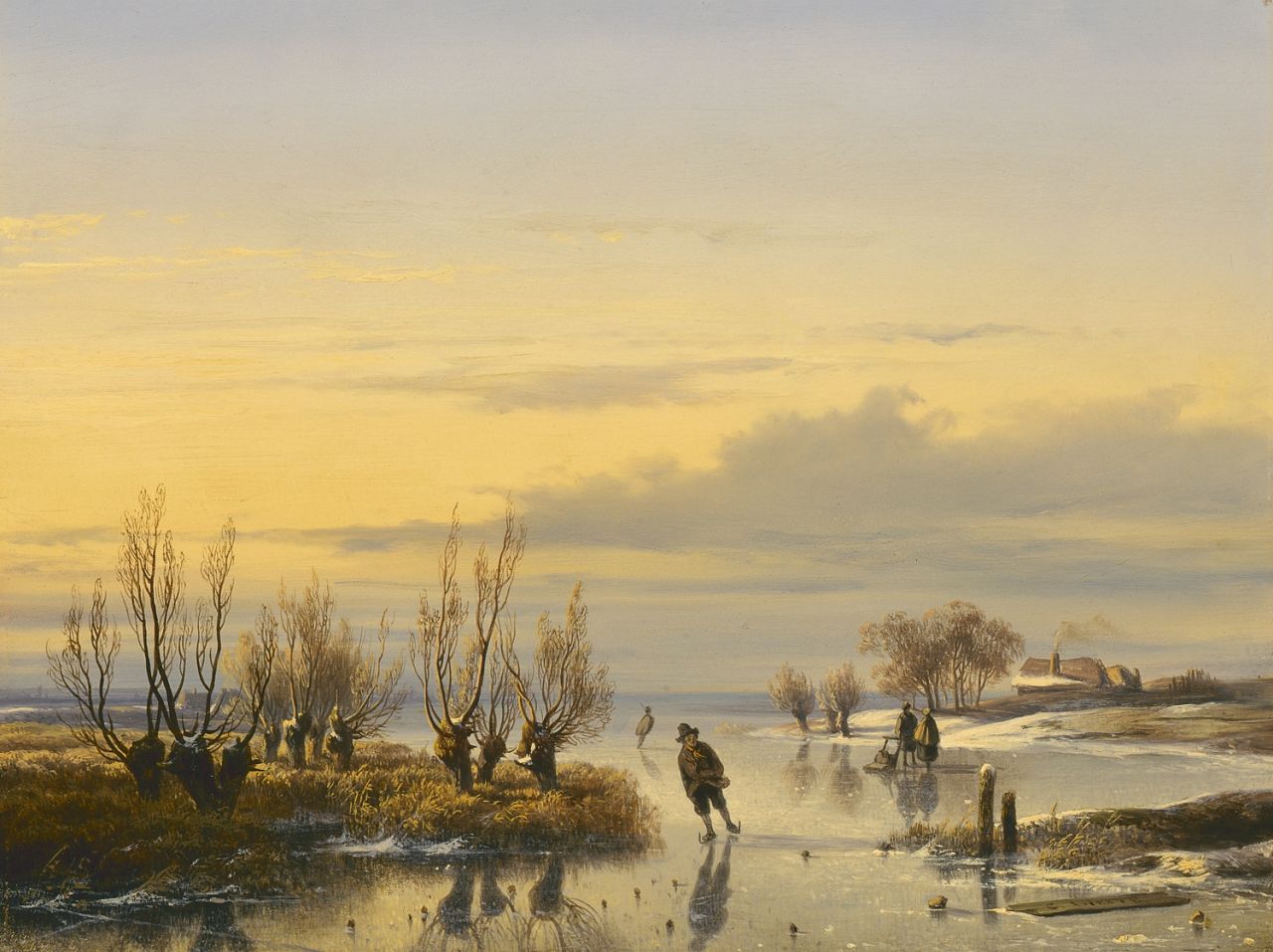 Lieste C.  | Cornelis Lieste, IJsgezicht bij zonsondergang, olieverf op paneel 30,0 x 40,0 cm, gesigneerd linksonder