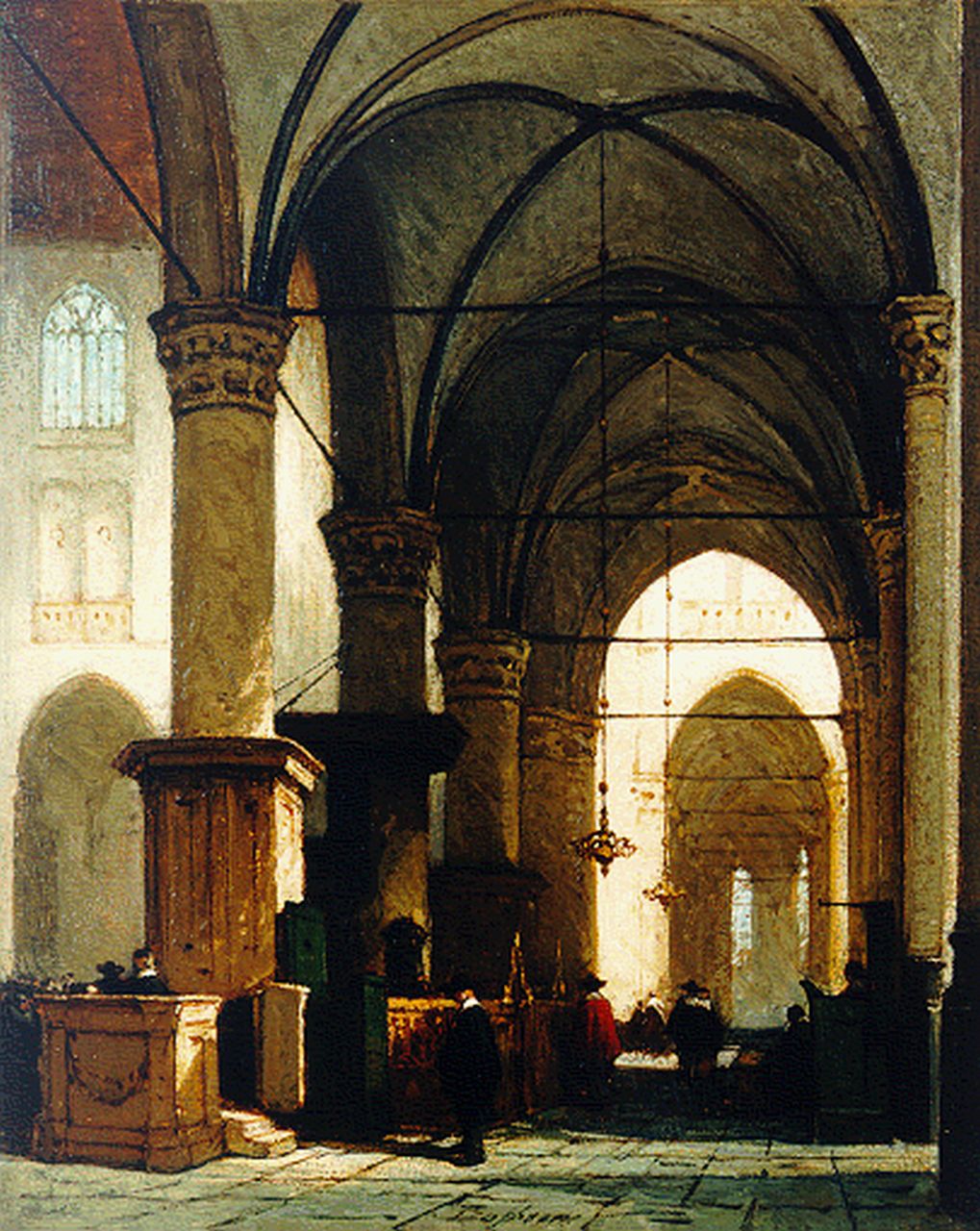 Bosboom J.  | Johannes Bosboom, Interieur van de Grote of St.-Laurenskerk in Alkmaar, olieverf op paneel 34,2 x 27,7 cm, gesigneerd middenonder en te dateren 1865-1870