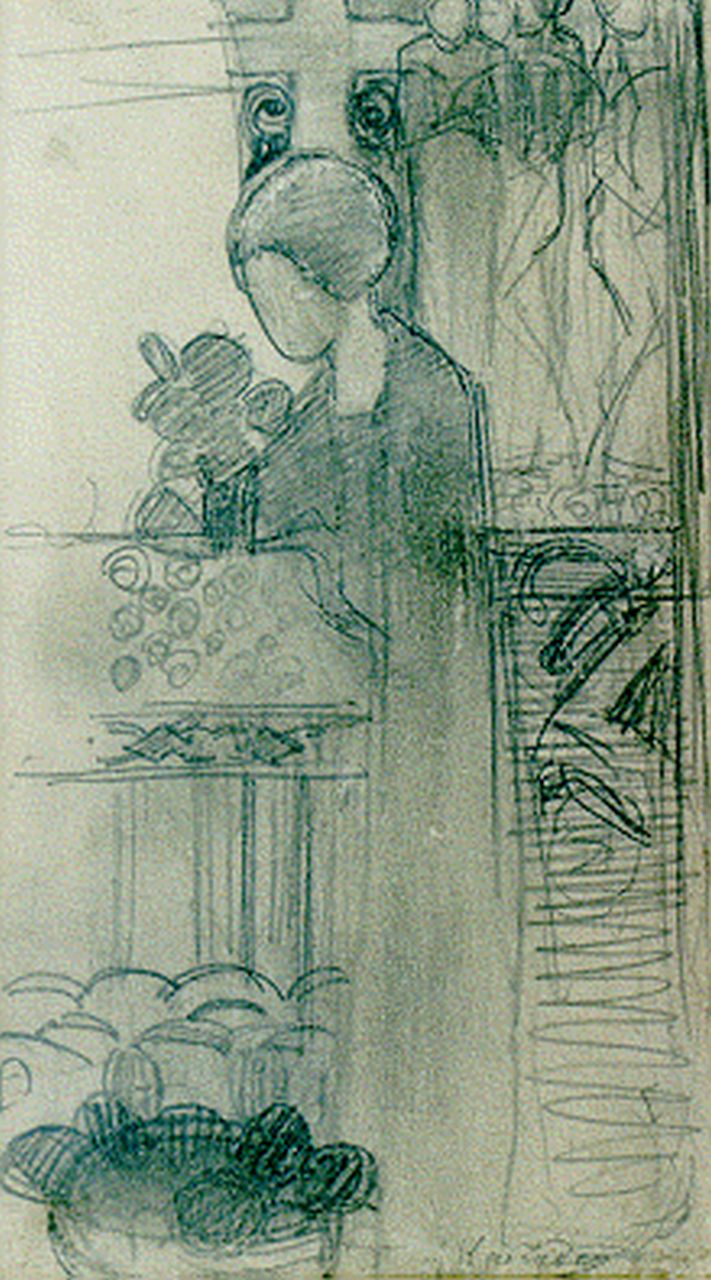 Kruyder H.J.  | 'Herman' Justus Kruyder, In de kerk, potlood op papier 18,7 x 10,8 cm, gesigneerd rechtsonder