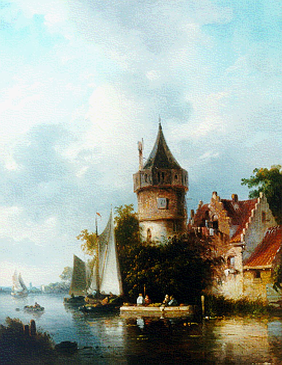 Stok J. van der | Jacobus van der Stok, Bedrijvigheid aan de dorpsrand, olieverf op paneel 27,0 x 21,3 cm, gesigneerd rechtsonder