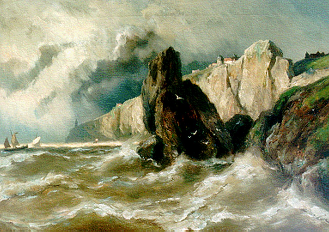 Koekkoek J.H.B.  | Johannes Hermanus Barend 'Jan H.B.' Koekkoek, Schepen in de storm bij de kust van Dover, olieverf op doek 50,7 x 71,7 cm, gesigneerd linksonder