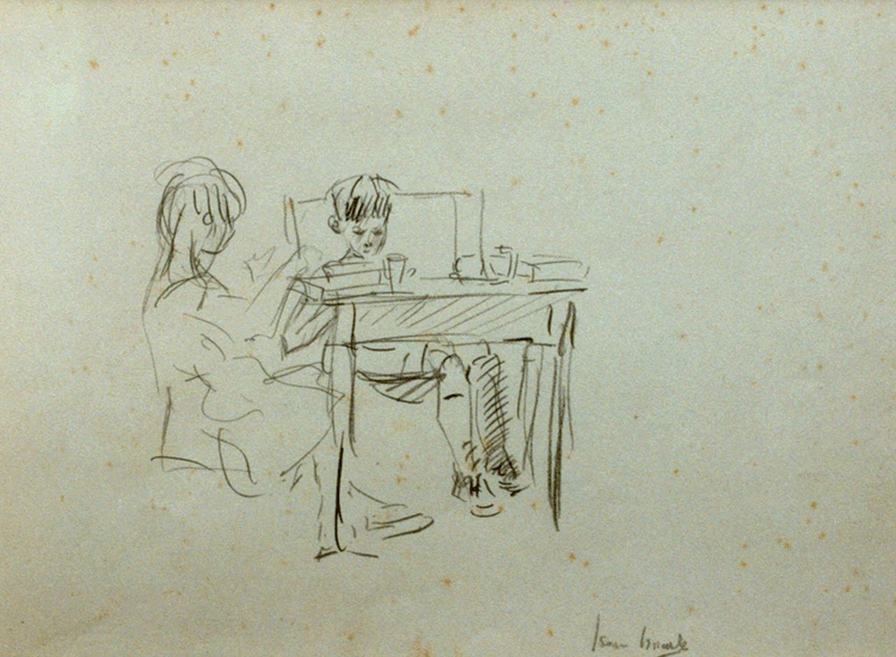 Israels I.L.  | 'Isaac' Lazarus Israels, Kinderen bij een tafel, potlood op papier 17,8 x 25,4 cm, gesigneerd rechtsonder