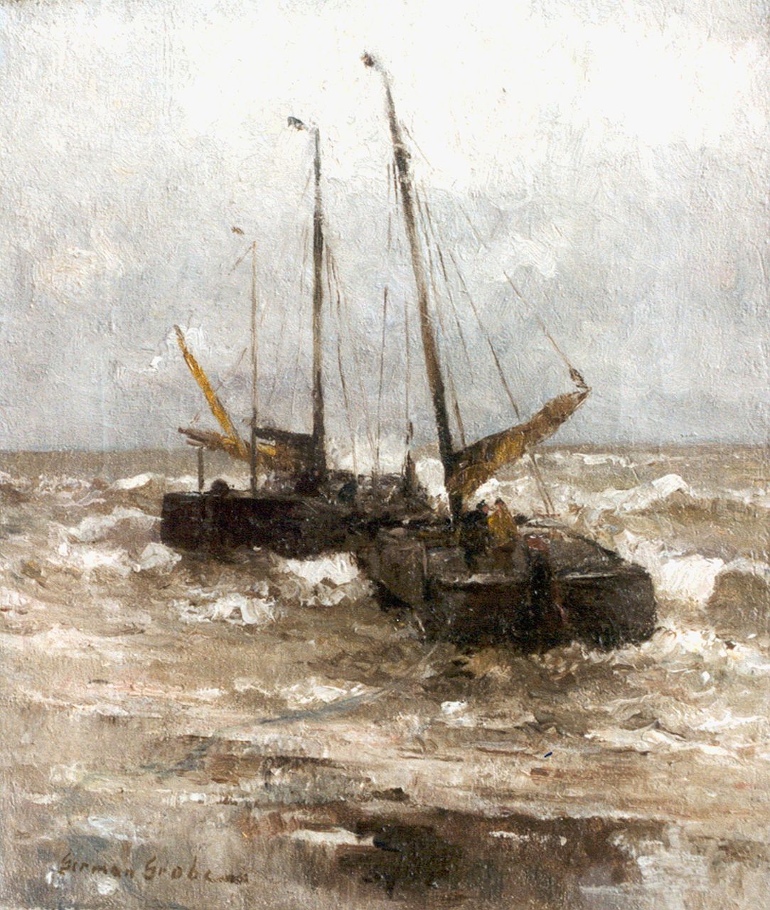 Grobe P.G.  | Philipp 'German' Grobe, Bommen voor de kust, olieverf op doek 40,8 x 34,6 cm, gesigneerd linksonder