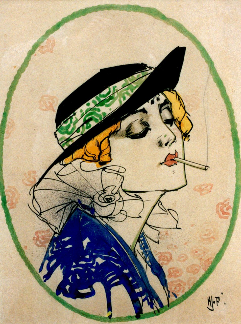 Piggelen H.J. van | H.J. van Piggelen, Dame met sigaret, aquarel op papier 51,0 x 39,0 cm, gesigneerd rechtsonder met ini