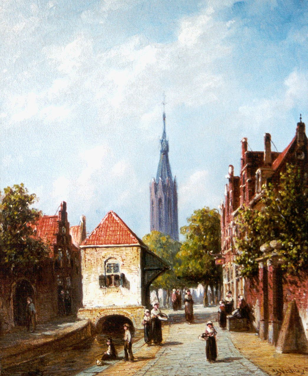 Vertin P.G.  | Petrus Gerardus Vertin, Stadsgezicht met de Nieuwe Kerk in Delft, olieverf op paneel 21,4 x 17,4 cm, gesigneerd rechtsonder en gedateerd '85