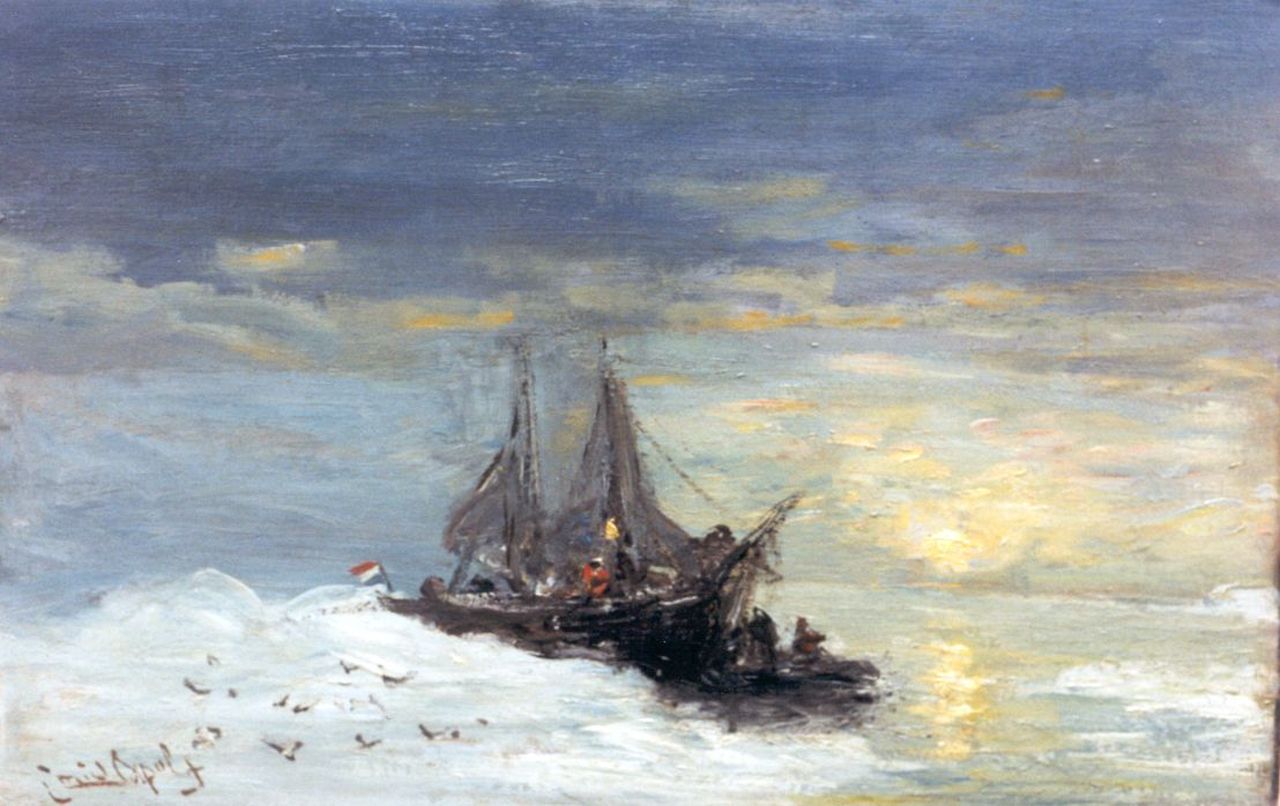 Apol L.F.H.  | Lodewijk Franciscus Hendrik 'Louis' Apol, Schepen bij Spitsbergen, olieverf op doek op board 30,5 x 47,5 cm, gesigneerd linksonder