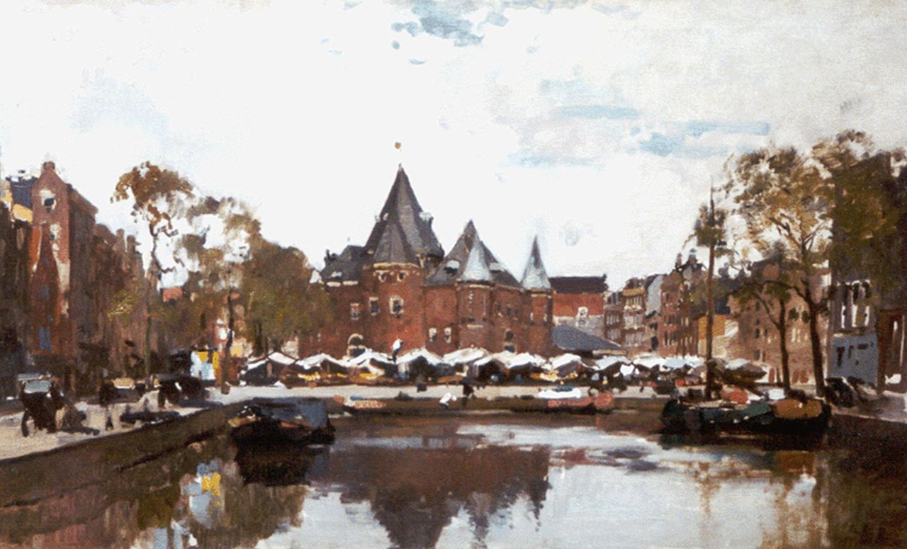 Vreedenburgh C.  | Cornelis Vreedenburgh, Gezicht op de Nieuwmarkt, Amsterdam, olieverf op doek 45,7 x 74,6 cm