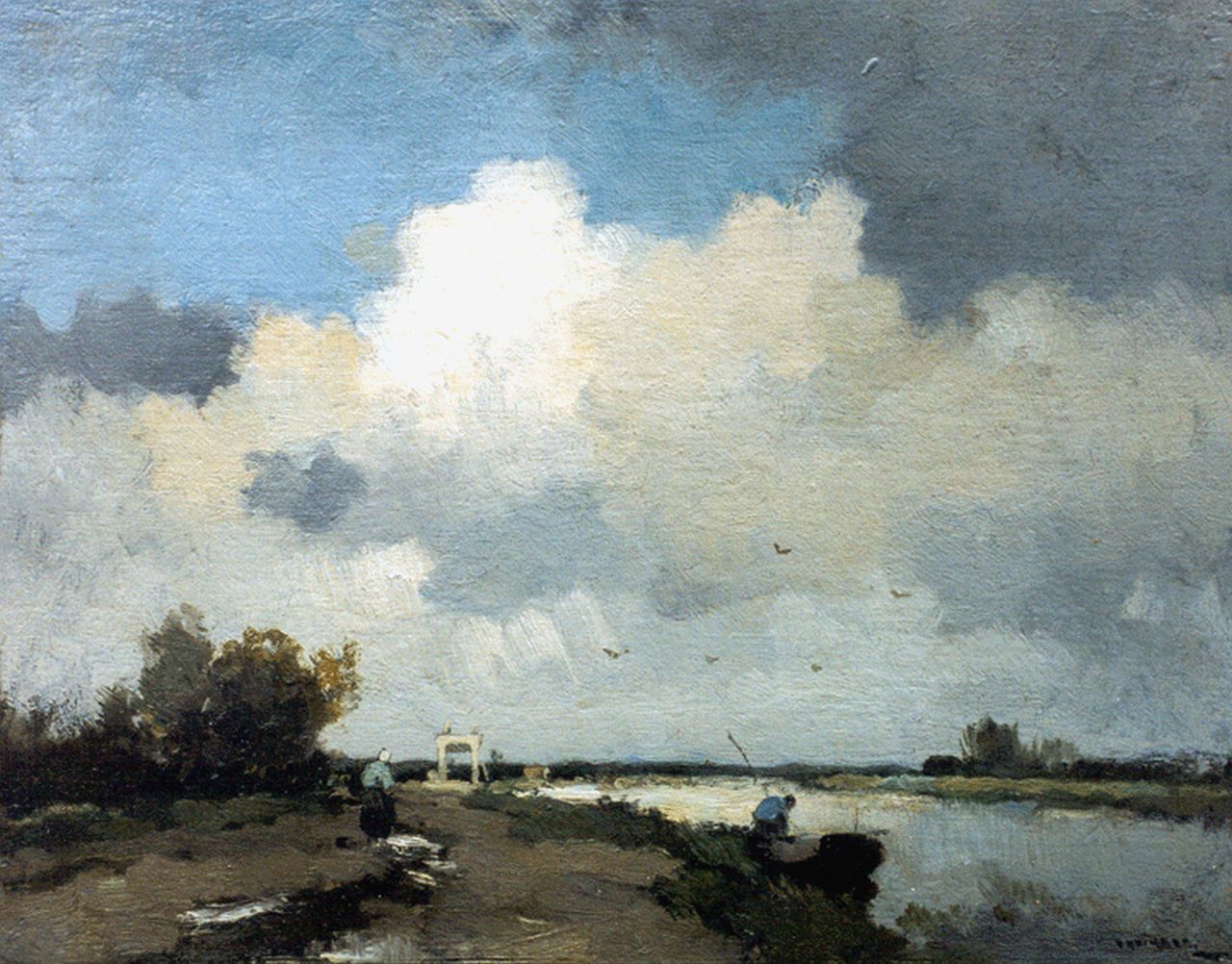 Knikker A.  | Aris Knikker, Polderlandschap met ophaalbrug, olieverf op schildersboard 25,0 x 31,2 cm, gesigneerd rechtsonder