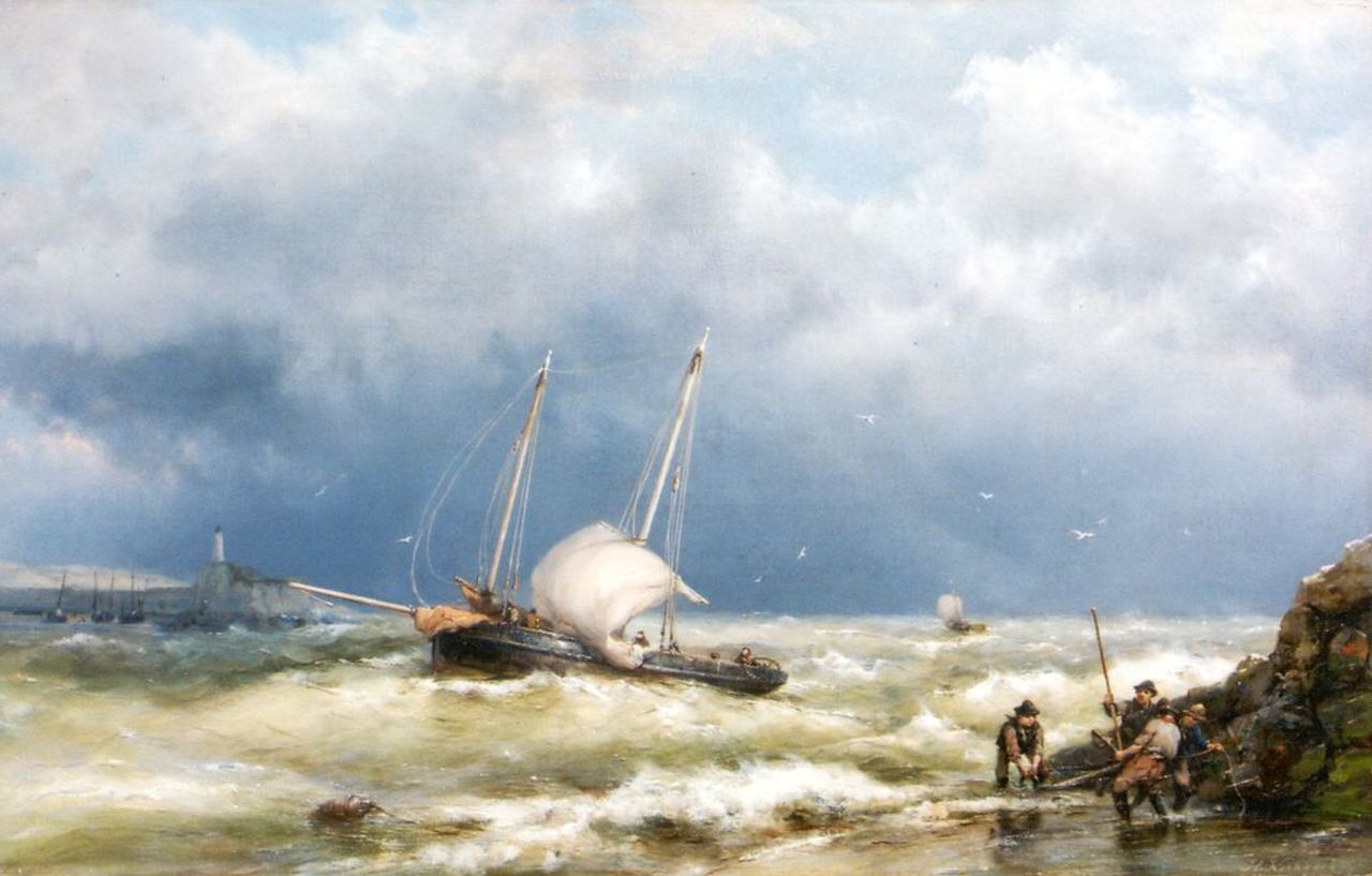 Koekkoek H.  | Hermanus Koekkoek, Schepen op een woelige zee, olieverf op doek 37,1 x 58,3 cm, gesigneerd rechtsonder