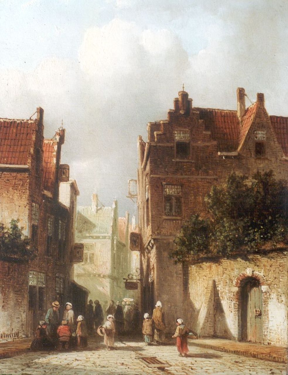 Vertin P.G.  | Petrus Gerardus Vertin, Hollands dorpsstraatje met figuren, olieverf op paneel 21,0 x 16,3 cm, gesigneerd linksonder en gedateerd '58