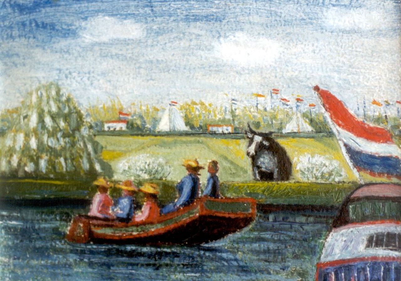 Andréa C.  | Cornelis 'Kees' Andréa, Bootje varen op de Kaag, olieverf op board 18,0 x 24,1 cm, gesigneerd linksonder en gedateerd 1972/3