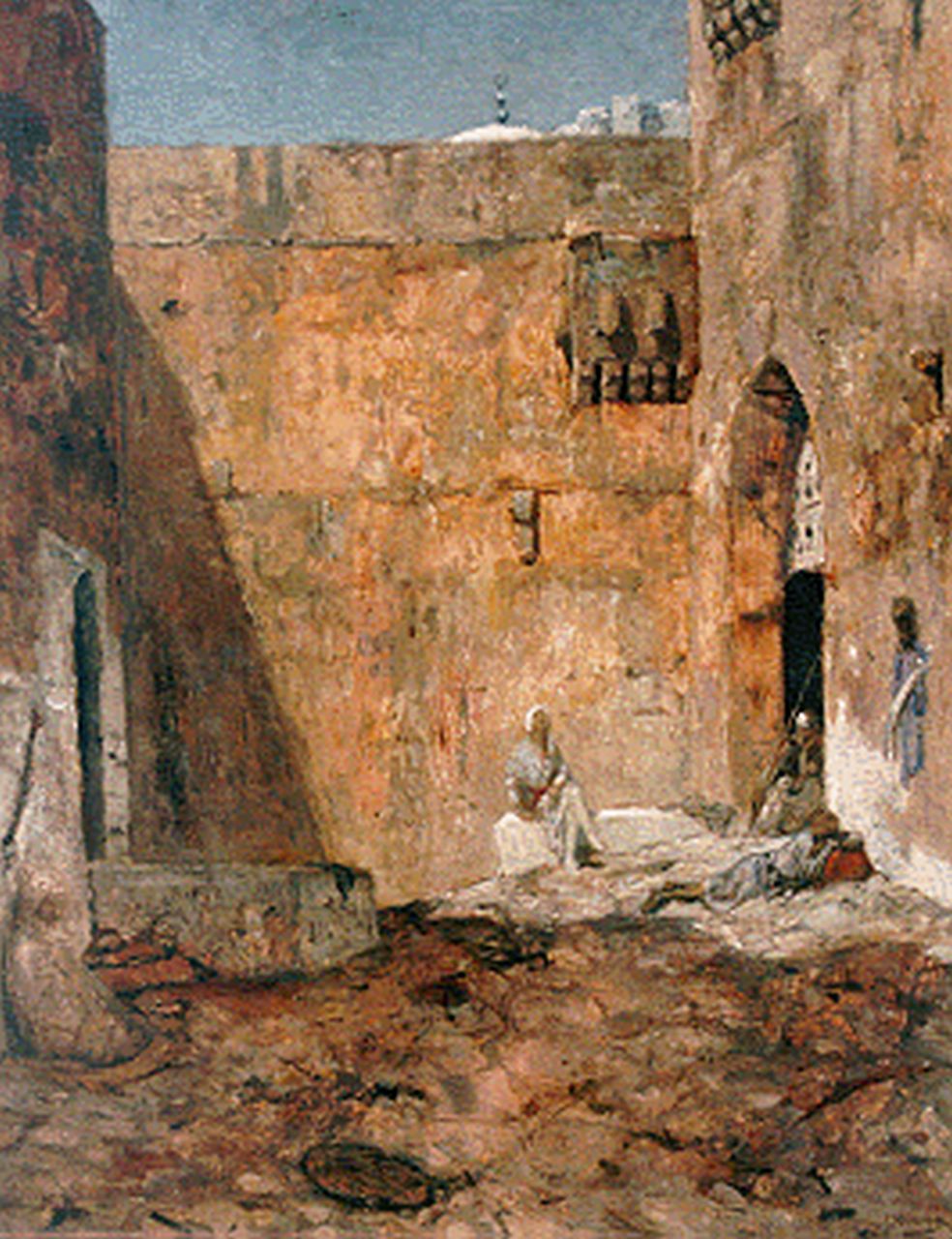 Bauer M.A.J.  | 'Marius' Alexander Jacques Bauer, Wachters op een Oosterse binnenplaats, olieverf op doek 75,0 x 60,0 cm, gesigneerd rechtsonder