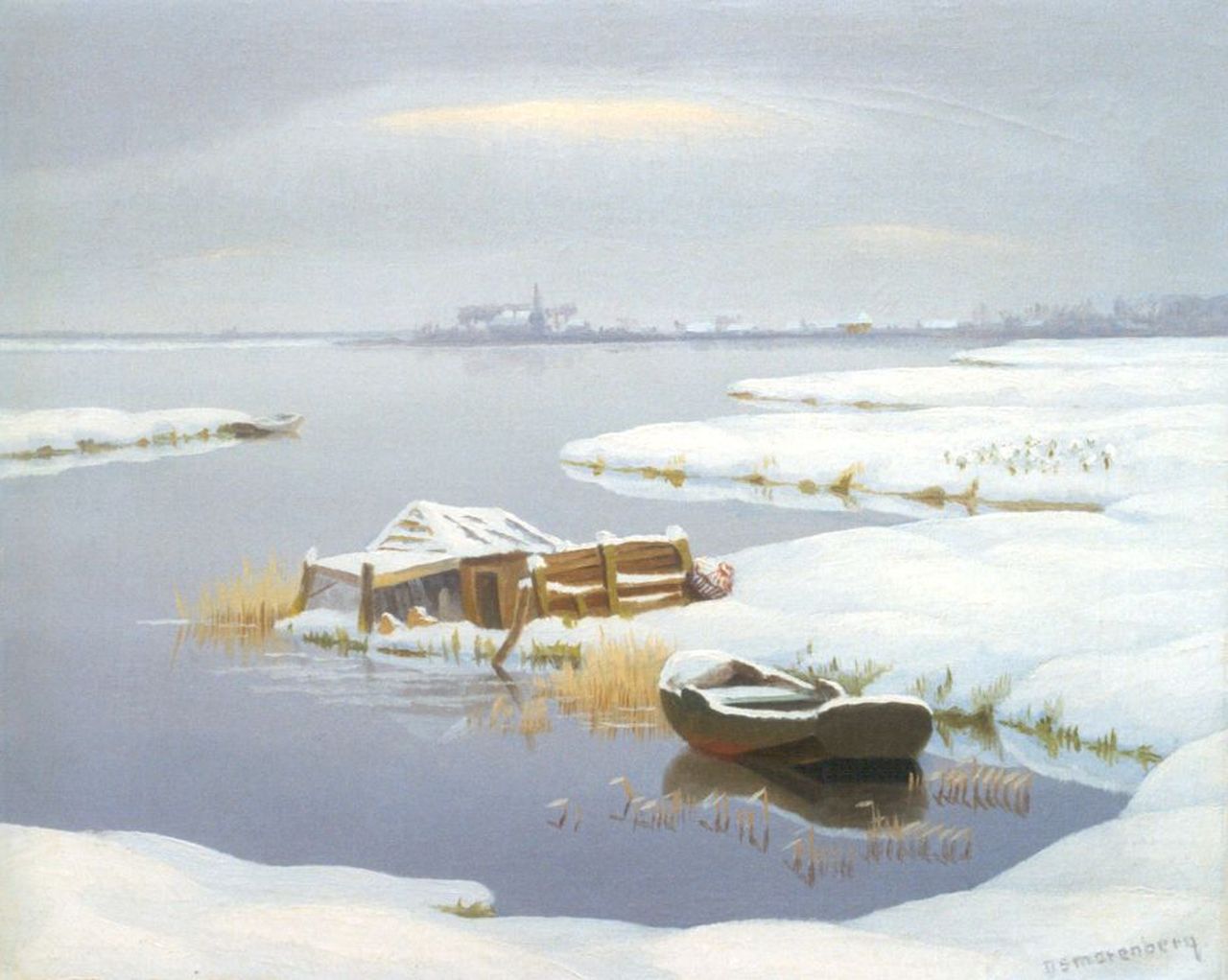 Smorenberg D.  | Dirk Smorenberg, Wintergezicht op het water, olieverf op doek 50,0 x 60,5 cm, gesigneerd rechtsonder