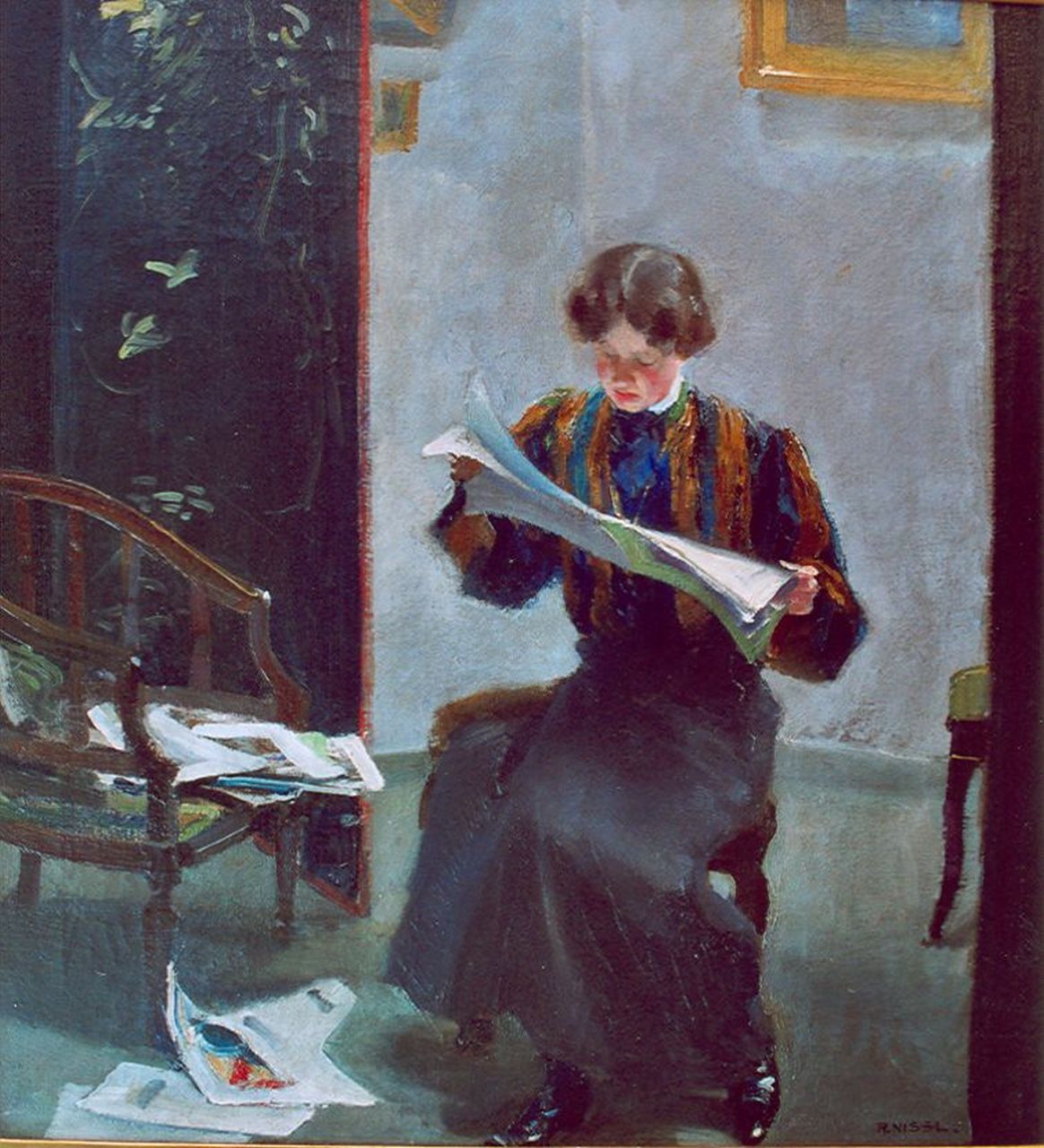Nissl R.  | Rudolf Nissl, Lezende jonge vrouw, olieverf op doek 64,3 x 61,0 cm, gesigneerd rechtsonder en verso gedateerd 1907
