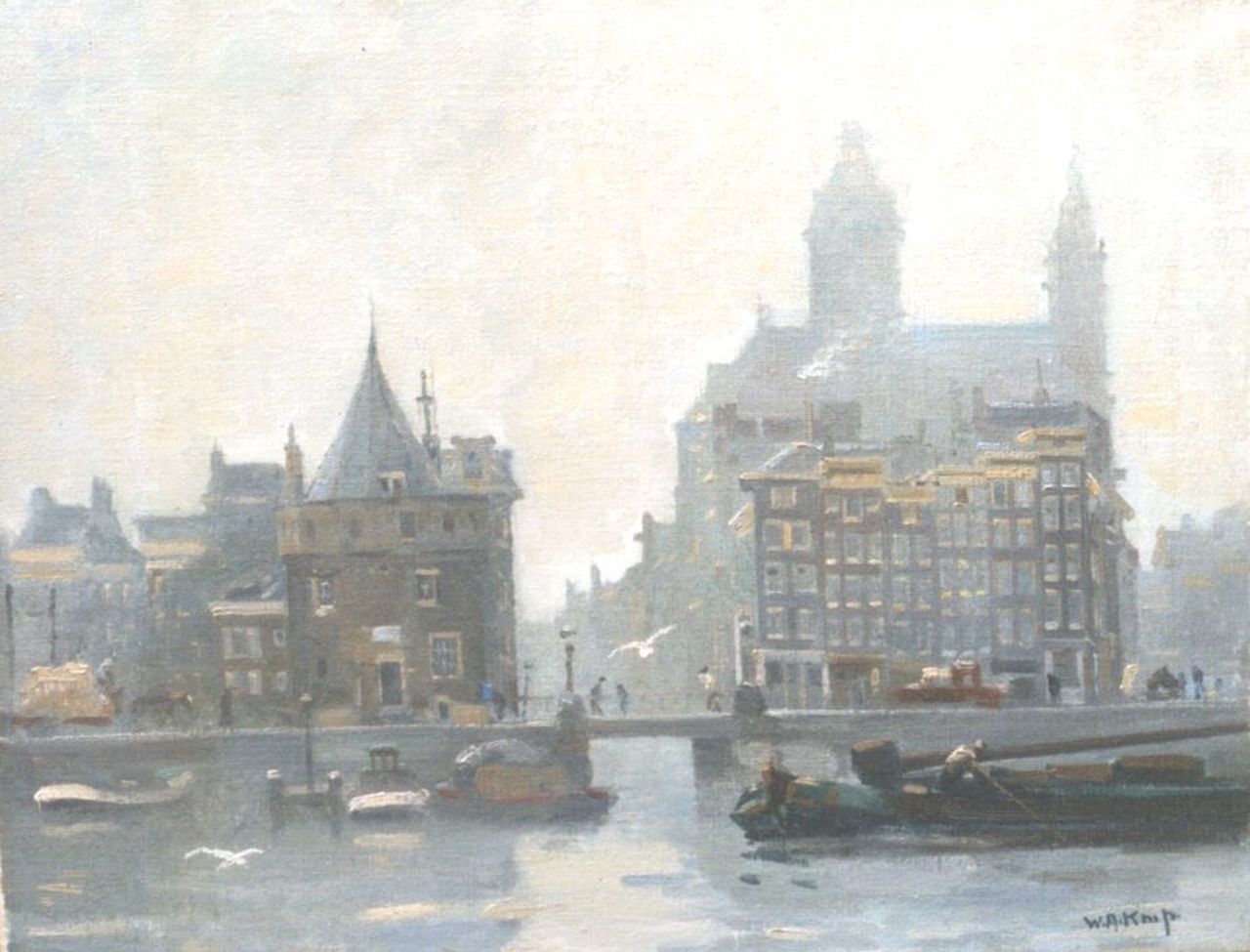 Knip W.A.  | 'Willem' Alexander Knip, Prins Hendrikkade met de Schreierstoren te Amsterdam, olieverf op doek 40,3 x 50,4 cm, gesigneerd rechtsonder