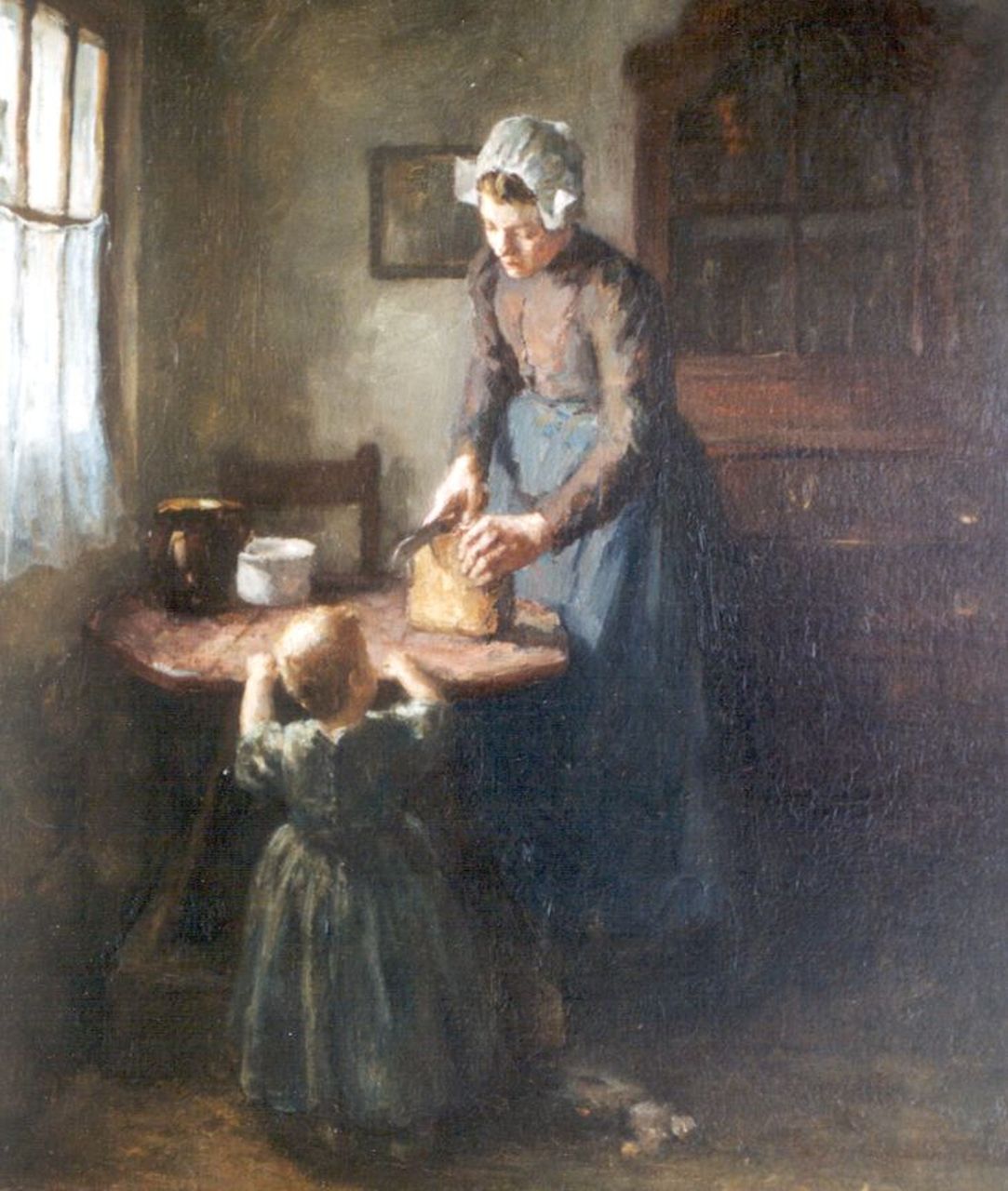 Tonge L.L. van der | 'Lammert' Leire van der Tonge, Interieur met moeder en kind, olieverf op doek 55,0 x 45,0 cm, gesigneerd rechtsonder