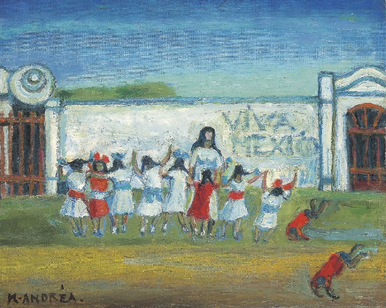 Andréa C.  | Cornelis 'Kees' Andréa, Kinderfeest Mexico, olieverf op doek op schildersboard 39,9 x 49,9 cm, gesigneerd linksonder