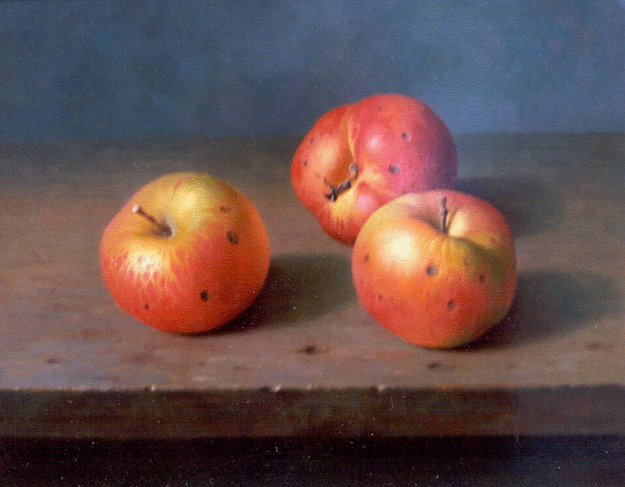 Bubarnik G.  | Gyula Bubarnik, Stilleven van drie appels, koper 24,0 x 31,0 cm, gesigneerd rechtsonder