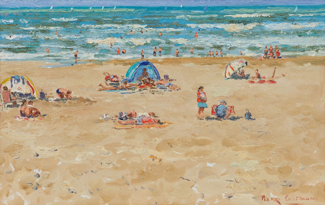 Guillaume P.  | Pierre Guillaume, Moederliefde op het strand, olieverf op board 39,4 x 61,0 cm, gesigneerd rechtsonder en verso gedateerd 28 aug 2004