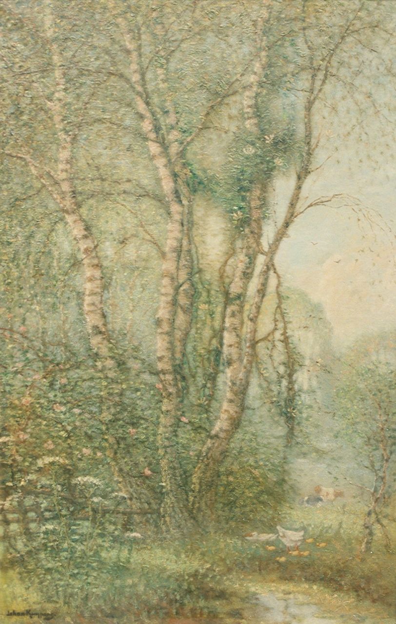 Kuijpers J.C.E.  | 'Johan' Cornelis Eliza Kuijpers, Berkenboom in ochtendnevel, olieverf op doek 100,2 x 65,4 cm, gesigneerd linksonder