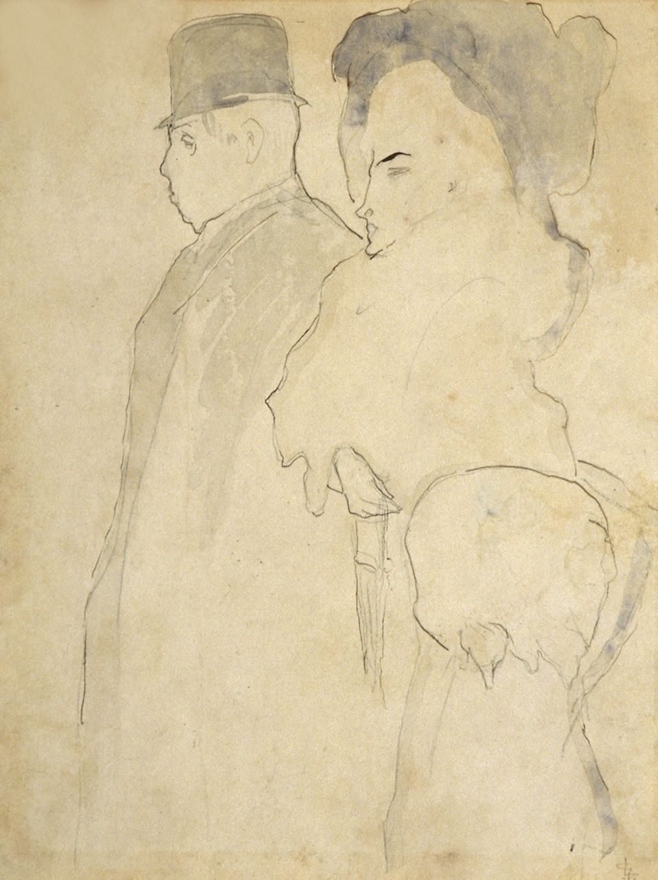 Gestel L.  | Leendert 'Leo' Gestel, Wandelend paar, pen en aquarel op papier 26,5 x 20,0 cm, gesigneerd rechtsonder met monogram