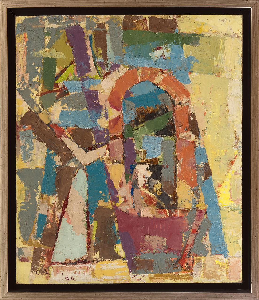 Jordens J.G.  | 'Jan' Gerrit Jordens, Compositie, olieverf op board 59,0 x 50,0 cm, gesigneerd linksonder en gedateerd '60