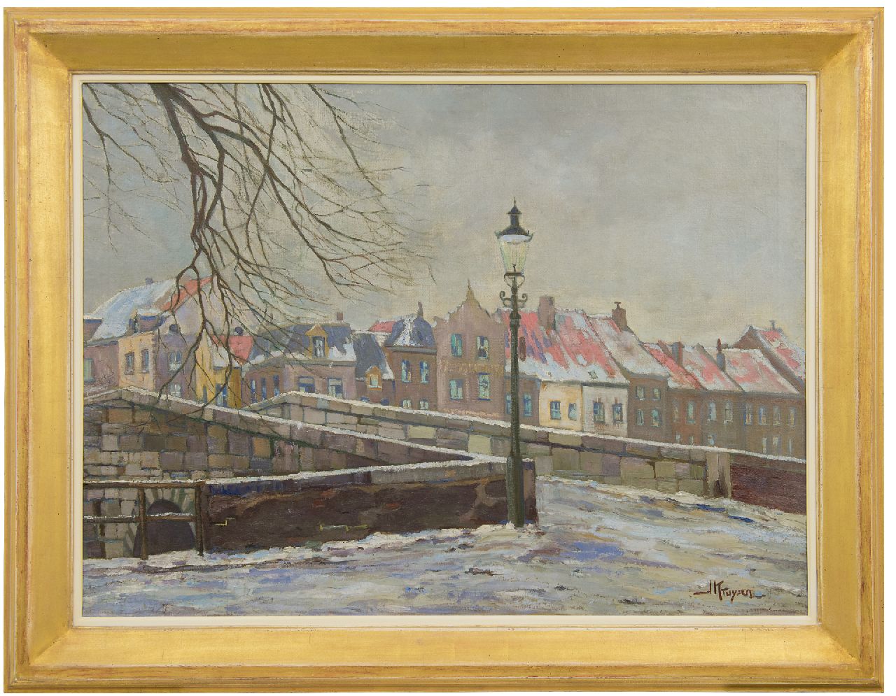 Kruysen J.  | Johannes 'Jan' Kruysen | Schilderijen te koop aangeboden | De Stenen Brug van Roermond in de winter, olieverf op doek 74,1 x 100,5 cm, gesigneerd rechtsonder