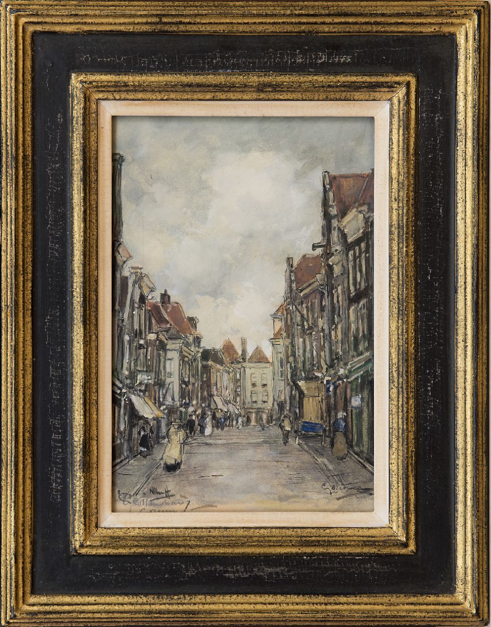 Heuff H.D.  | 'Herman' Davinus Heuff, De Gasthuisstraat, Gorinchem, aquarel en gouache op papier 20,5 x 14,0 cm, gesigneerd linksonder