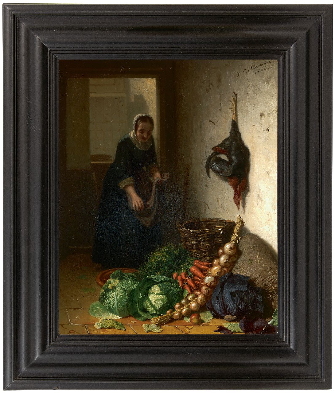 Masurel J.E.  | Johannes Engel Masurel | Schilderijen te koop aangeboden | Keukeninterieur, olieverf op paneel 31,2 x 25,3 cm, gesigneerd rechtsboven en gedateerd 1866